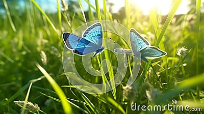 Two_blue_butterflies_Polyommatus_icarus_in_nature_outdoors_1690448572500_3 Stock Photo