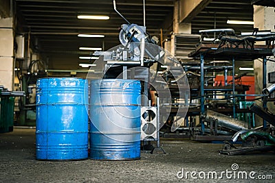 Two blue industrial barrels Stock Photo