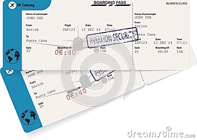 Two blue plane tickets Vector Illustration