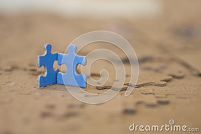 Two Blue Puzzle Pieces Stock Photo