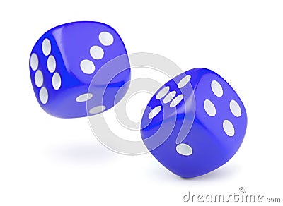 Two blue rolling dices Stock Photo