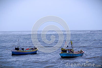 Two Boats in the arabian sea near mumbai, India Stock Photo