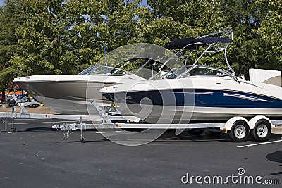 Two Boats on Trailers Stock Photo