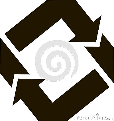 Two bold black arrows rotating clockwise create a square shape, representing a continuous process or infinite loop Vector Illustration