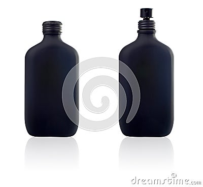 Two bottle of parfum and spray Stock Photo