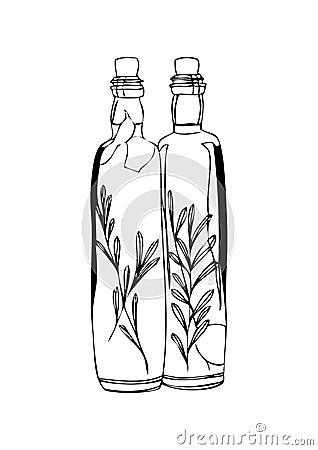 Two bottles of olive oil on white background Cartoon Illustration