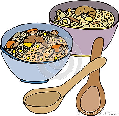 Two bowls of shrimp chaos Cartoon Illustration