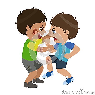 Two Boys Fighting And Scratching, Part Of Bad Kids Behavior And Bullies Series Of Vector Illustrations With Characters Vector Illustration