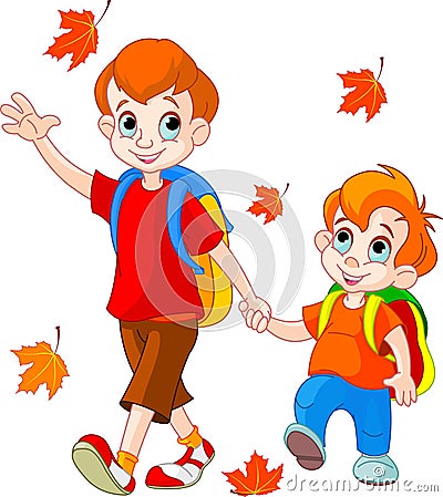 Two boys go to school Vector Illustration