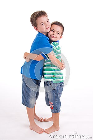 Two boys hugging Stock Photo