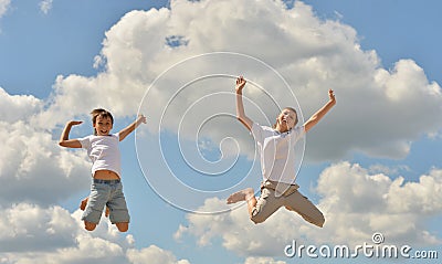 Two boys jumping Stock Photo