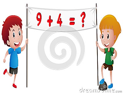 Two boys with math queation Vector Illustration