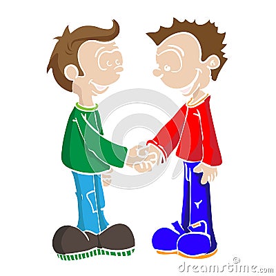 Two boys shaking hands Cartoon Illustration
