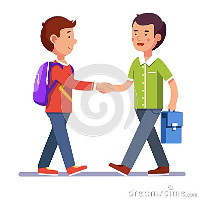 Two boys shaking hands making peace Vector Illustration