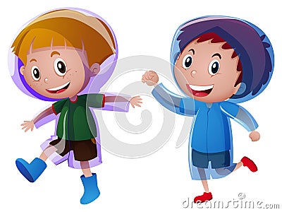 Two boys wearing raincoat Vector Illustration