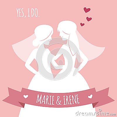 Two brides in white dresses. Gay wedding Vector Illustration