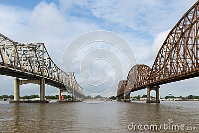 Two bridges crossing over the Atchafalaya River in Morgan City, Louisiana Stock Photo