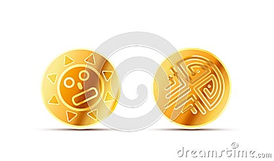 Two bright glossy golden ancient coins on white Stock Photo