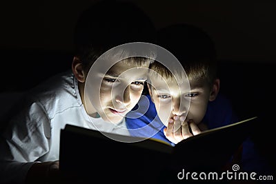 Two brothers reading a book Stock Photo