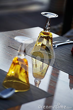 Two brown glass on table Stock Photo