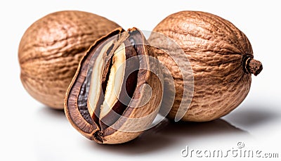 Two brown nuts with a cracked shell Stock Photo