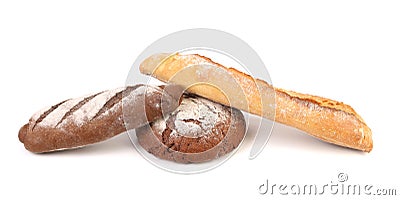 Two brown and one white breads. Stock Photo