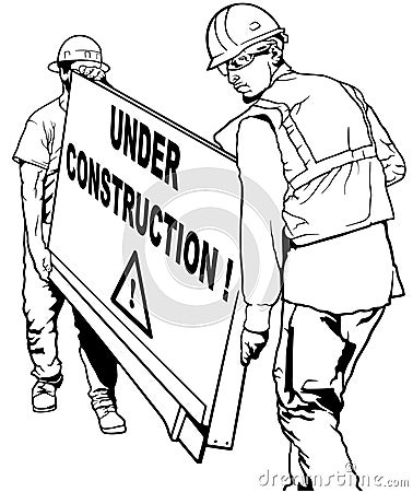 Two Building Workers Carrying Wooden Board Vector Illustration