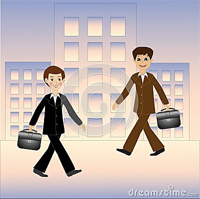 Two business men hurry on work Vector Illustration