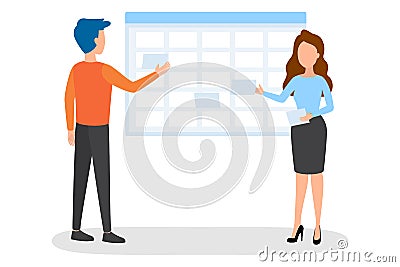 Two business person stand and talk. Businessman Vector Illustration