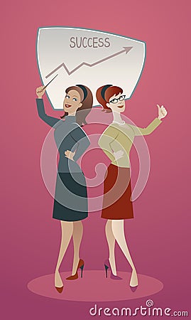 Two business women proud of their success. Cartoon retro style Stock Photo