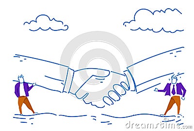 Two businessman communication business partnership agreement concept handshake background successful conversation sketch Vector Illustration