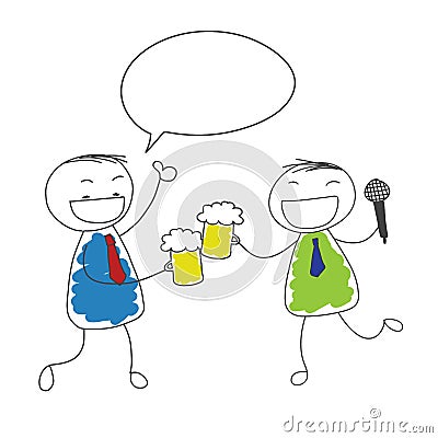 Two businessman drink beer and singing thumbs up for success Vector Illustration