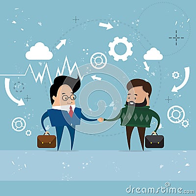 Two Businessman Hand Shake, Business Man Handshake Agreement Concept Vector Illustration