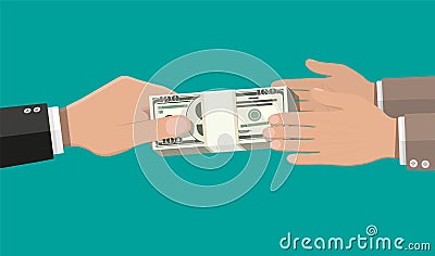 Two businessman hands, giving money. Vector Illustration