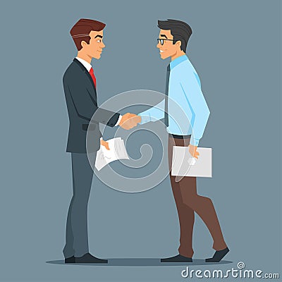 Two businessman handshake. Good deal. Vector Illustration