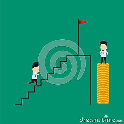 Two businessman reach their goals in different ways Vector Illustration