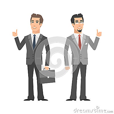 Two businessman smiling and showing thumbs up Vector Illustration