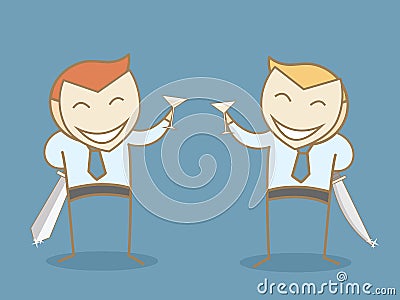 Two businessman wearing smile mask Vector Illustration