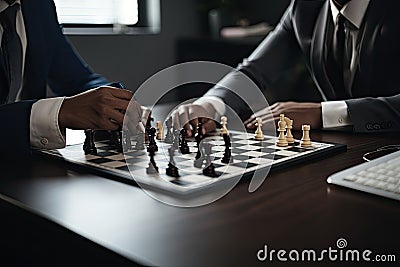 Two businessmen in business suits play chess Stock Photo