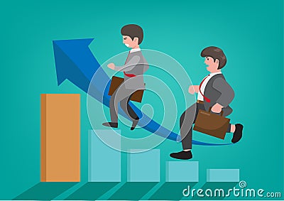 Two businessmen compete for success in growth. For the joy of getting up on the career growth graph vector illustration Vector Illustration