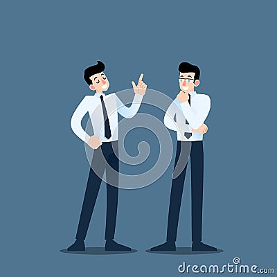 Two businessmen discussing each other. The employee talk with team about business ideas or about commercial organization. Vector Illustration