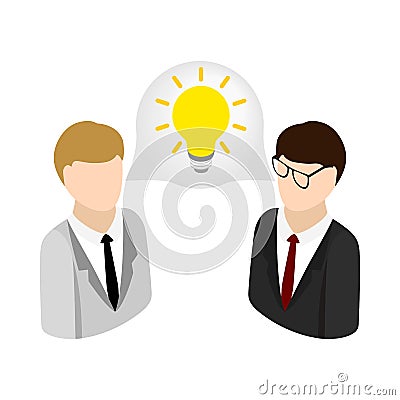 Two businessmen get idea icon, isometric 3d style Vector Illustration