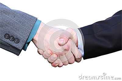 Two businessmen hands handshake isolated on white Stock Photo