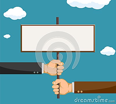 Two businessmen holding a blank sign with copy space Vector Illustration