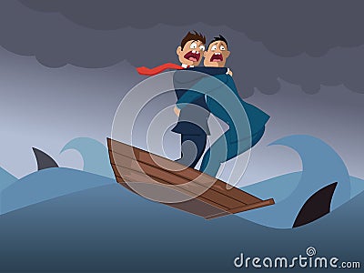 Two businessmen in one boat Vector Illustration