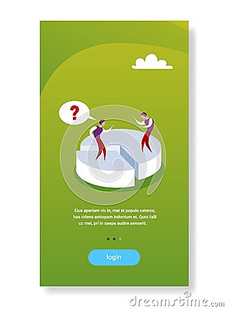 Two businessmen on pie diagram getting inequality shares businessmen financial competition concept flat vertical copy Vector Illustration