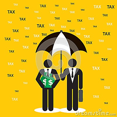 Two businessmen protecting money from fees and taxes Vector Illustration