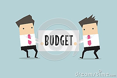 Two businessmen are pulling the budget to each other. Vector Illustration