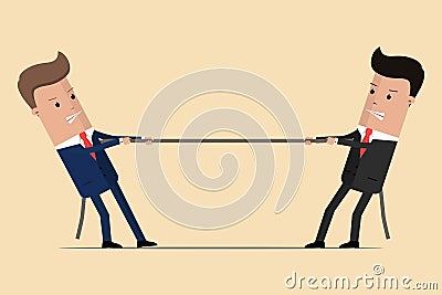 Two businessmen are pulling rope, business competitive concept. Symbol of competition in business. Vector Illustration Vector Illustration