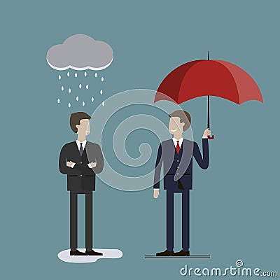 Two Businessmen in Rain Vector Illustration